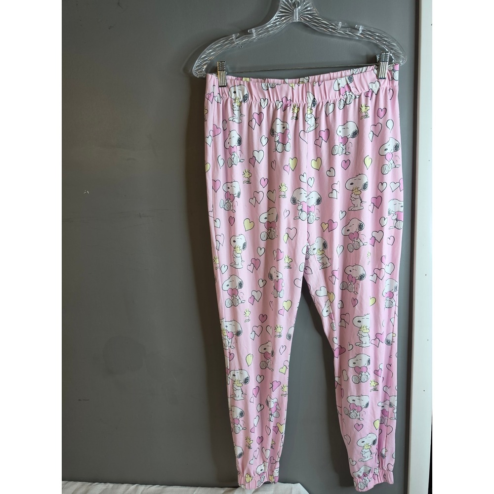 Munki Munki Peanuts Snoopy Woodstock Heart Pink Pajama Jogger Pants Large